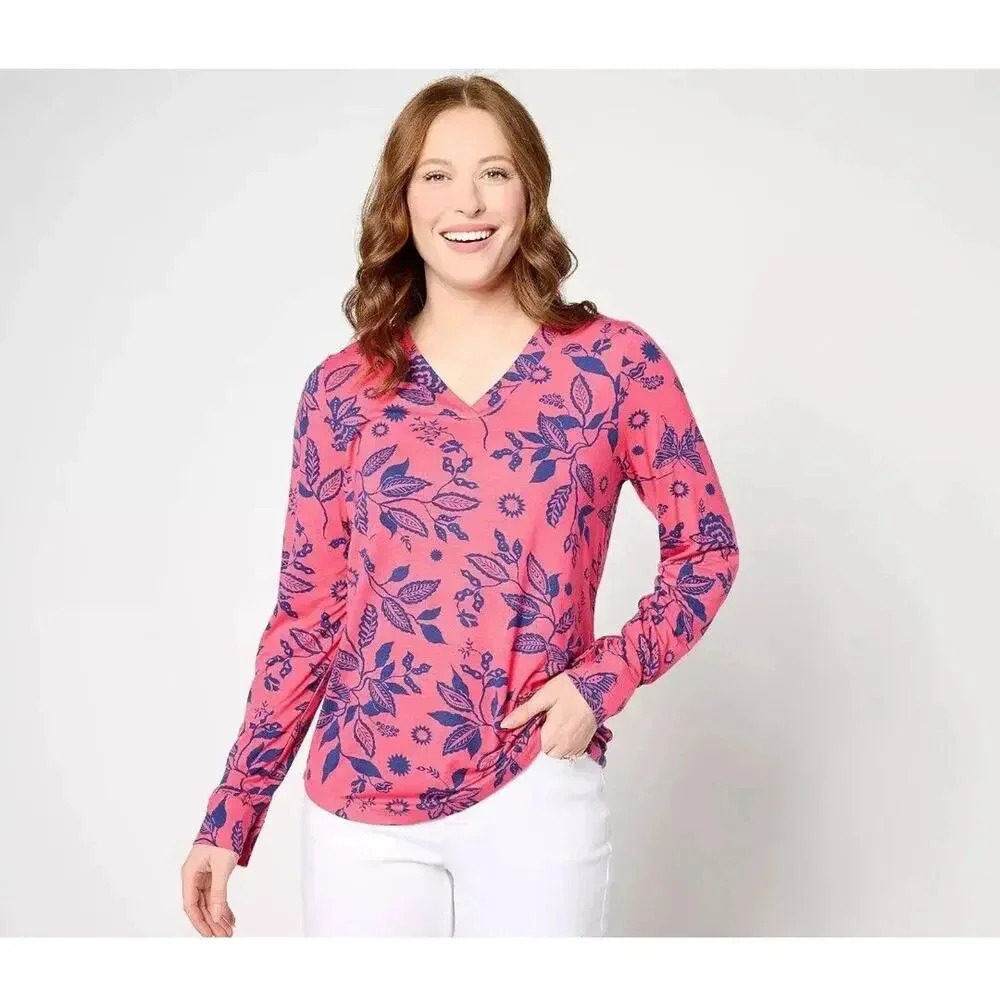 Belle by Kim Gravel Women's‎ Top Size XXS Rayon Spandex Butterfly Pink